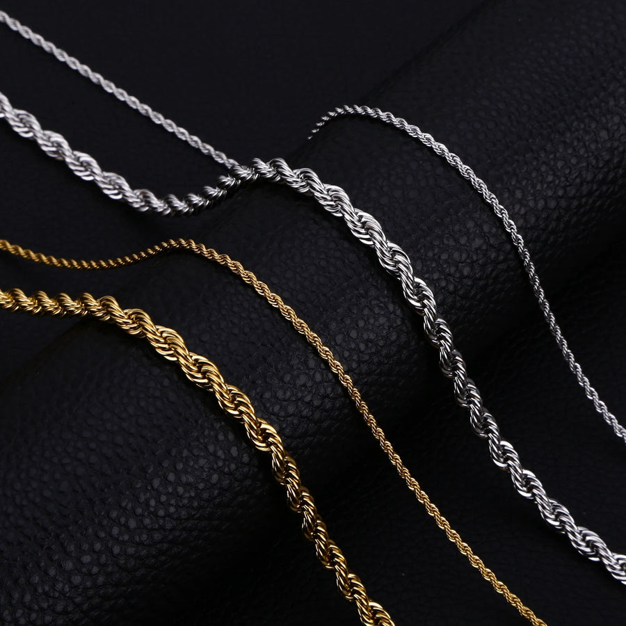 Men Ropes Long Stainless Steel Minimalist Twist Chain Necklace Available in Gold Color Silver Color 2 TO 5mm