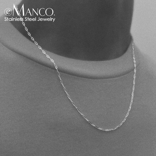 eManco Fashion Men's Necklace 2MM Stainless Steel Paperclip Chain Gold-plated Punk Accessories Birthday Gift Wholesale