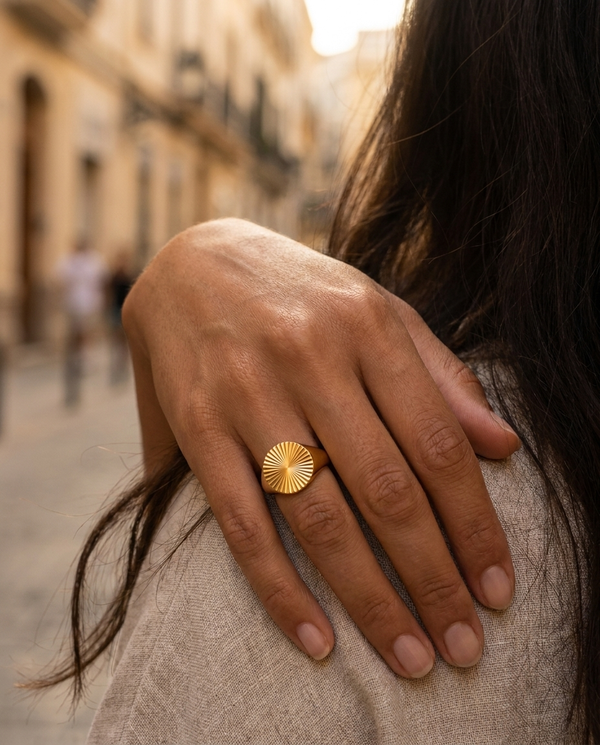 Yhpup Stainless Steel Golden Geometric Ring Statement Metal Texture Fashion Finger Joyería Acero Inoxidable Mujer Gift