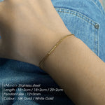 eManco 1.3MM Hammered Wire Chain White Gold  Bracelet Simple Men's No Color Loss Waterproof Hand Jewelry