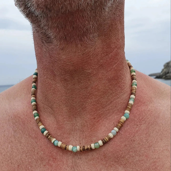 Boho Men's Coconut Shell Necklace European American Style Adjustable Beach Stacking Bead Splicing Chain Gift For Man