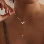 Long Gold Necklace for Women - Dainty Lariat Necklace 14K Gold CZ Y Shaped Teardrop Necklaces Prom Formal Summer Beach Jewelry