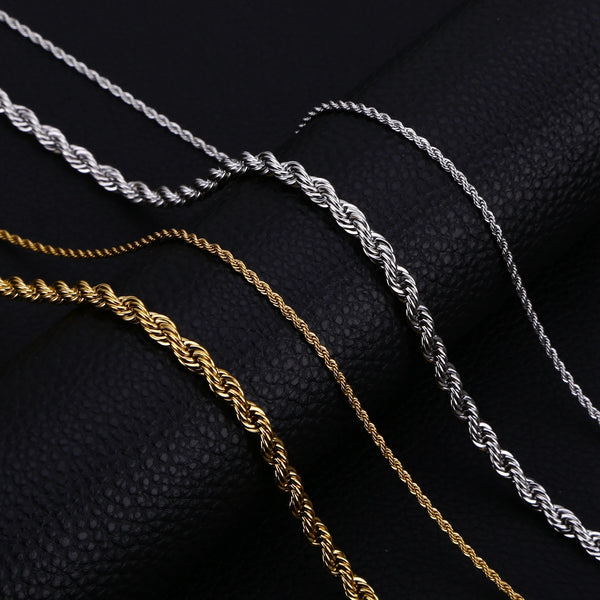 Men Ropes Long Stainless Steel Minimalist Twist Chain Necklace Available in Gold Color Silver Color 2 TO 5mm