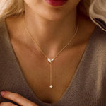 Long Gold Necklace for Women - Dainty Lariat Necklace 14K Gold CZ Y Shaped Teardrop Necklaces Prom Formal Summer Beach Jewelry