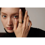 Yhpup Stainless Steel Golden Geometric Ring Statement Metal Texture Fashion Finger Joyería Acero Inoxidable Mujer Gift