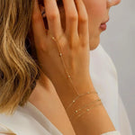 14K Gold Plated Stainless Steel Ring Hand Chain Bracelet for Women  Trendy Bead Satellite Hand Chain Bracelets Jewelry Gift