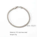 3mm Stainless Steel Geometric Square Cuban Bracelet Simple Men Bracelet Trendy Jewelry Bracelet For Women Accessories
