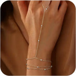 14K Gold Plated Stainless Steel Ring Hand Chain Bracelet for Women  Trendy Bead Satellite Hand Chain Bracelets Jewelry Gift